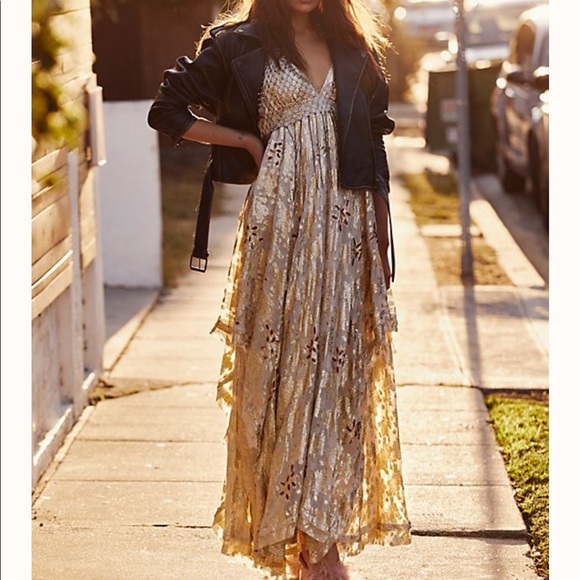 metallic embroidered maxi dress
